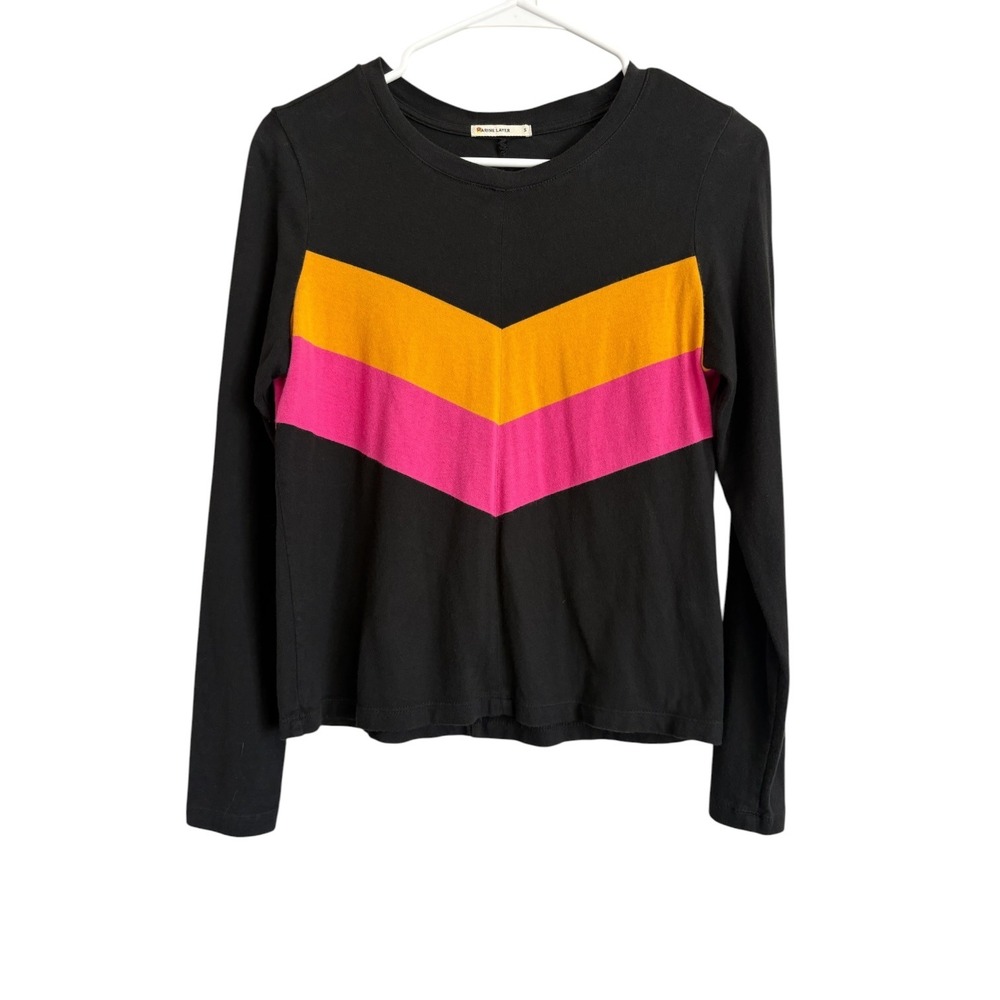 Marine Layer Womens Top Size Small Black Chevron Stripe Retro Classic Cotton
